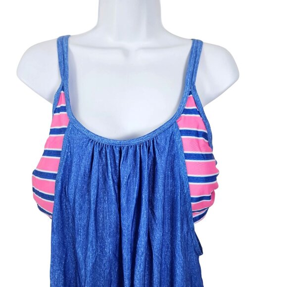 Womens Blue/Pink Tankini Swimsuit With Striped Bikini Bottoms XXL Swimwear Beach - Picture 5 of 13